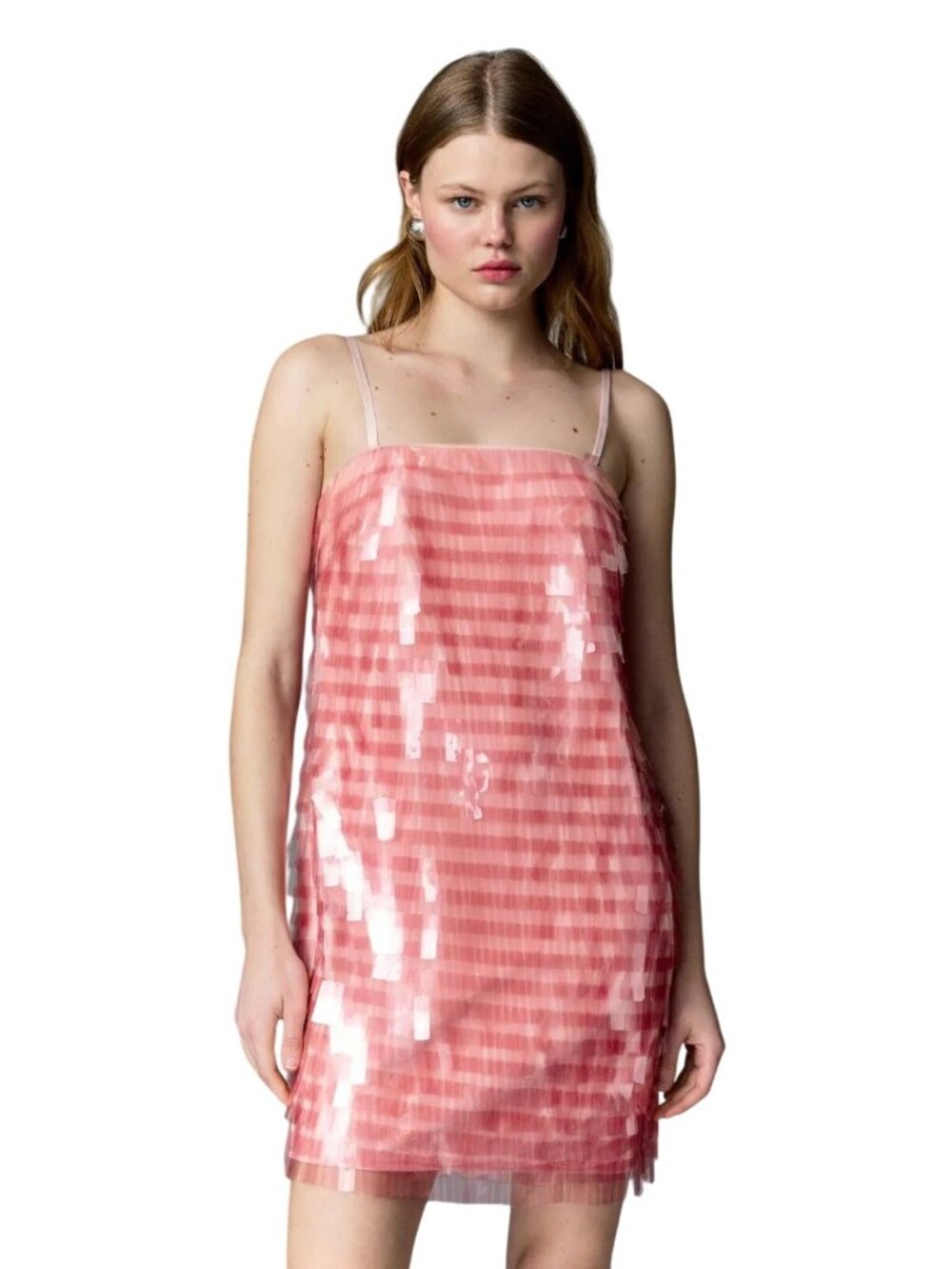 Badgley Mischka Pink Paillette Mini Dress Womens Sequin Party
